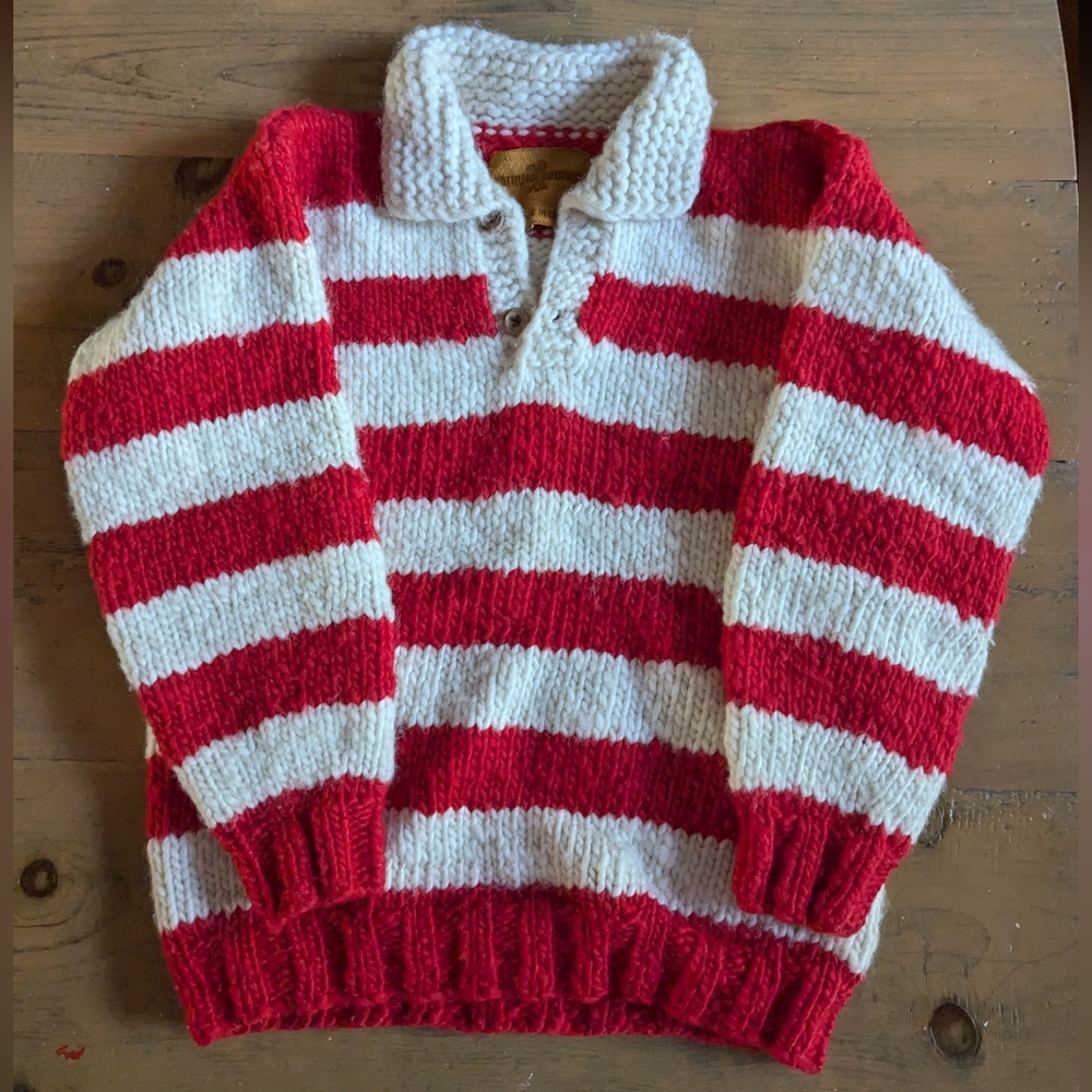 Striped Red & Cream Pullover Sweater - Cozy Crew Neck